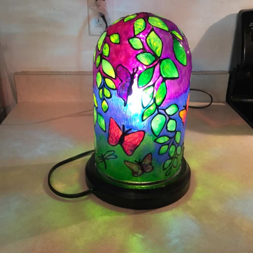NEW Butterfly and Dragonfly Hand Painted Stained glass lamp - Picture 5 of 7